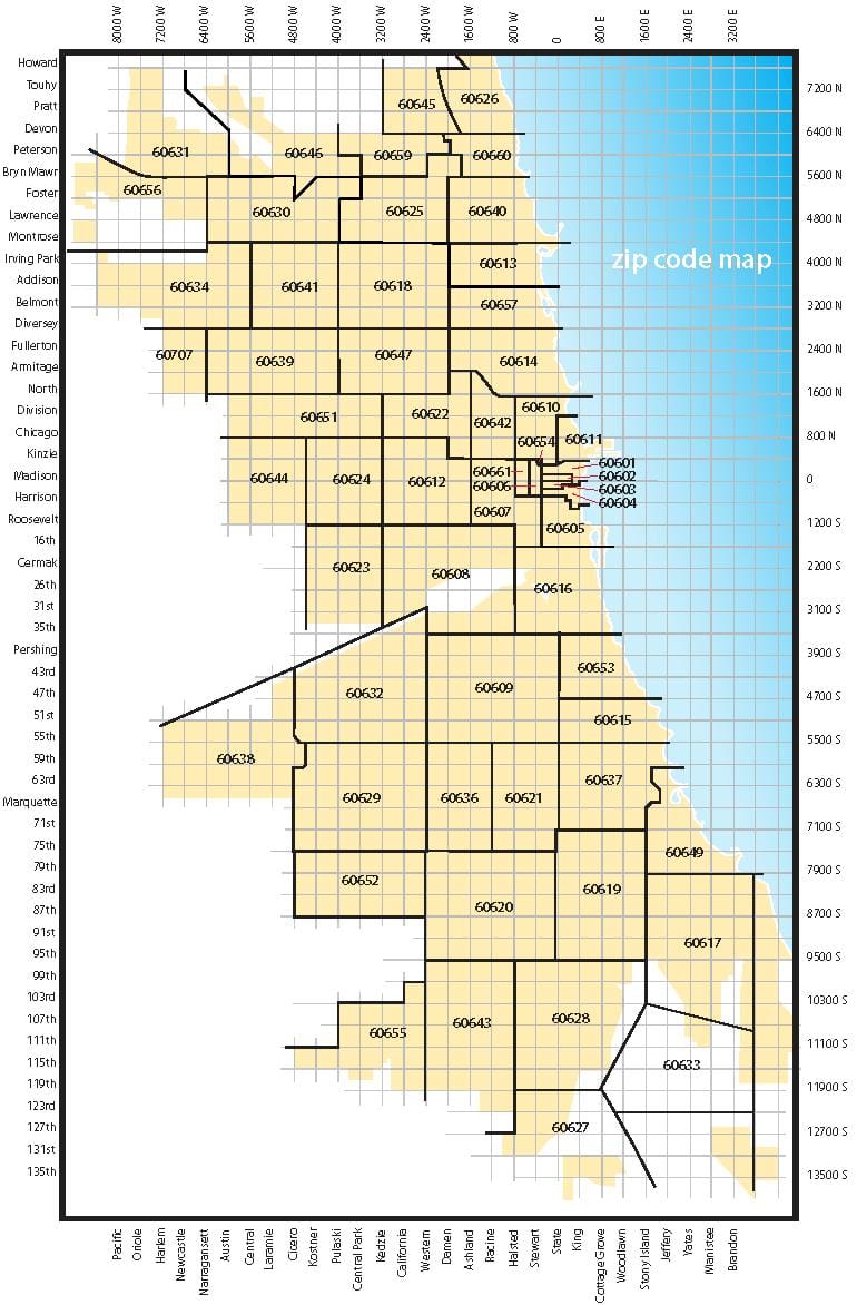 harta Chicago coduri zip