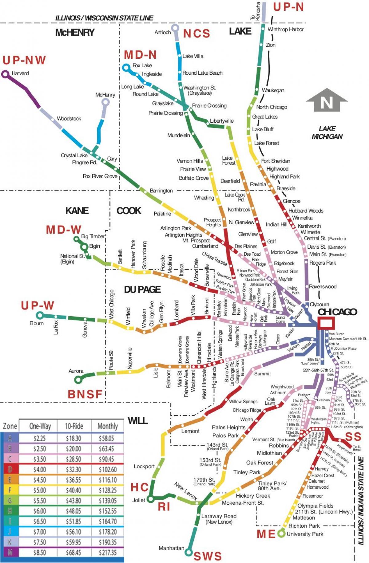Zona Chicago tren hartă