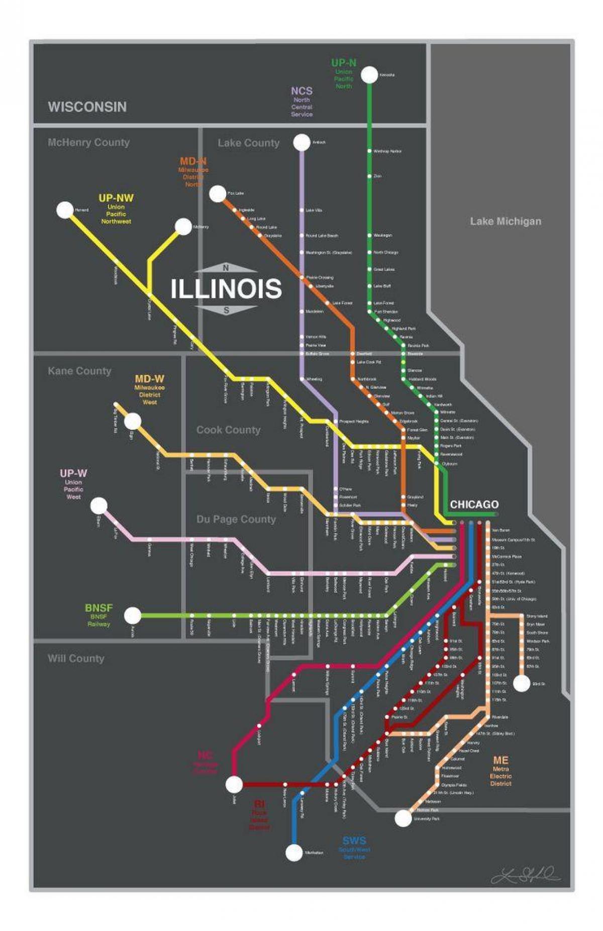 metra tren harta Chicago