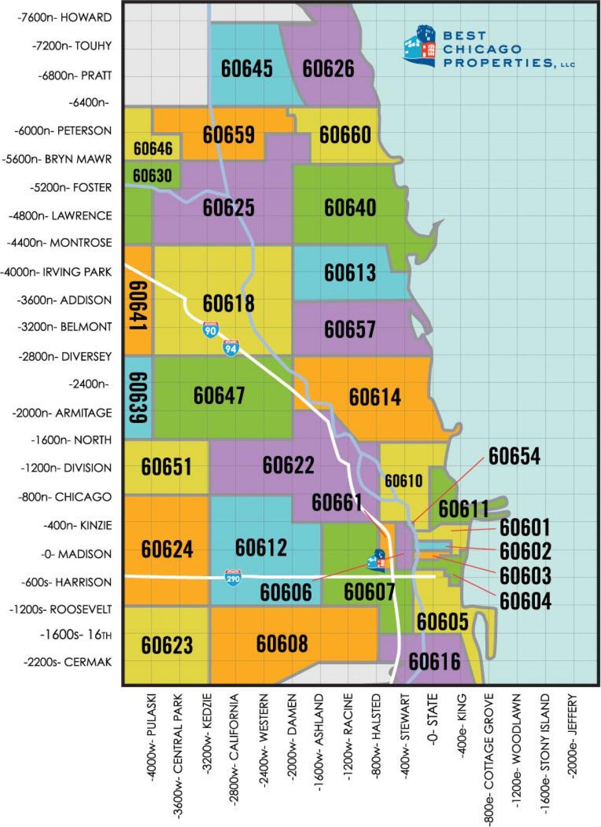 Zona Chicago cod poștal hartă
