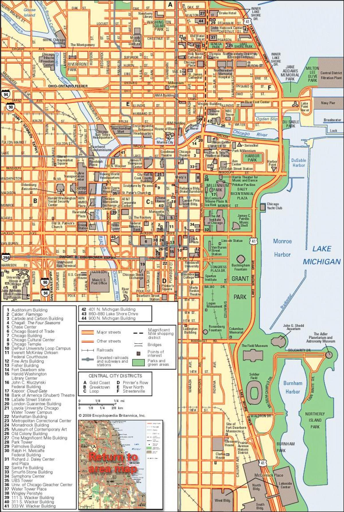 hartă din centrul orașului Chicago