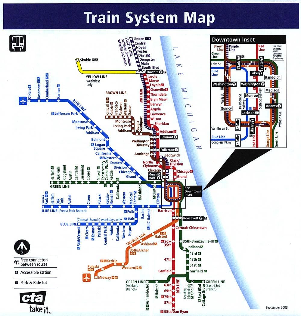 Chicago linii de metrou hartă