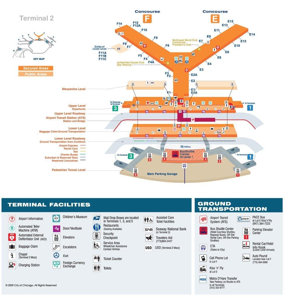 harta de O Hare terminal 2