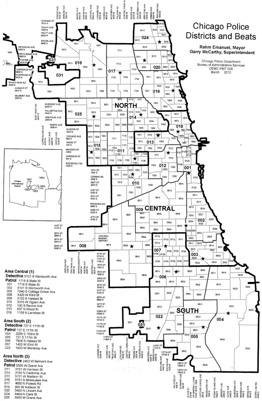 districte de poliție din Chicago arată hartă