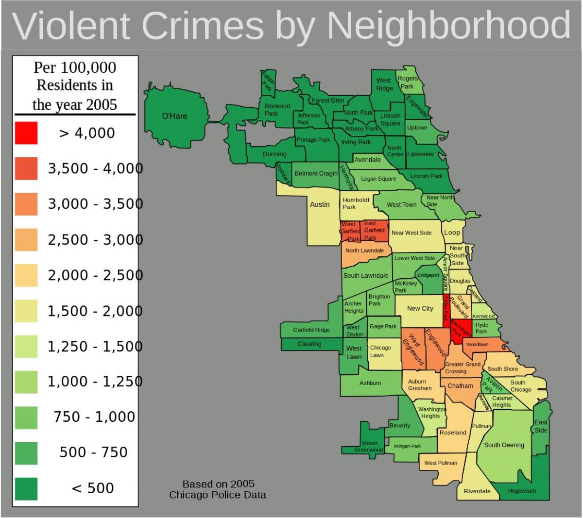 rău zone din Chicago arată hartă